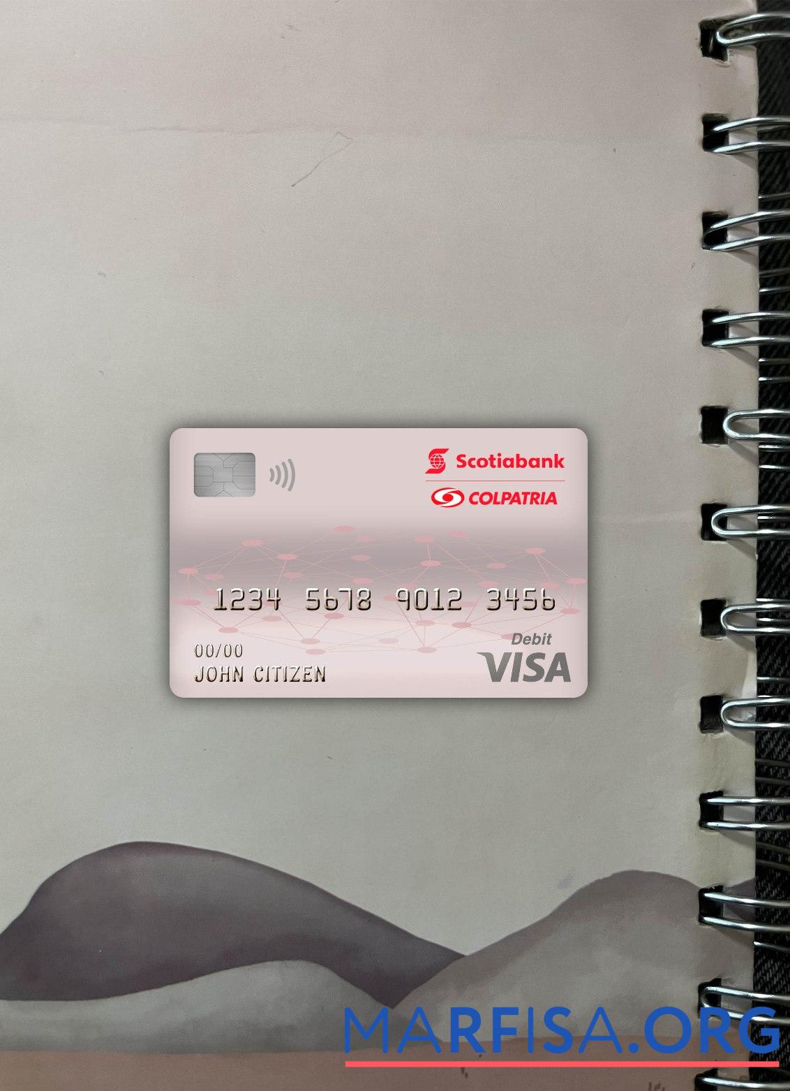 Printable Colombia Scotiabank colpatria bank visa debit card photolook front template